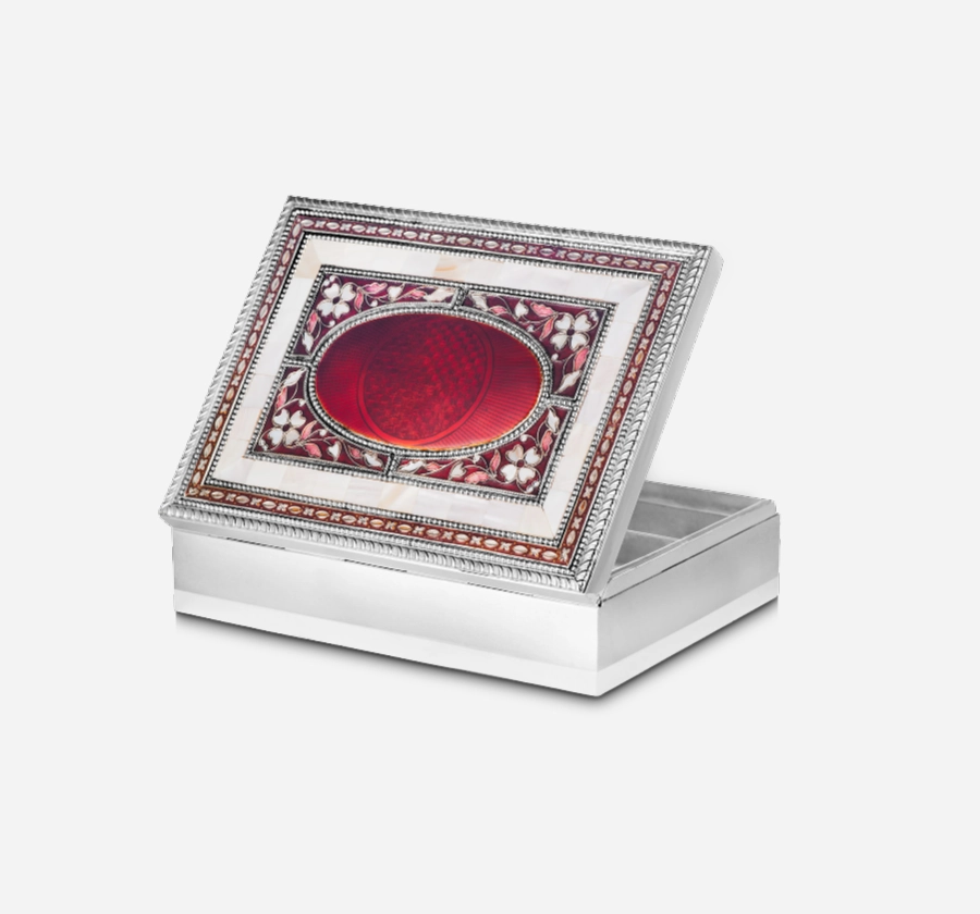 Silver MOP Maroon Enamel Box