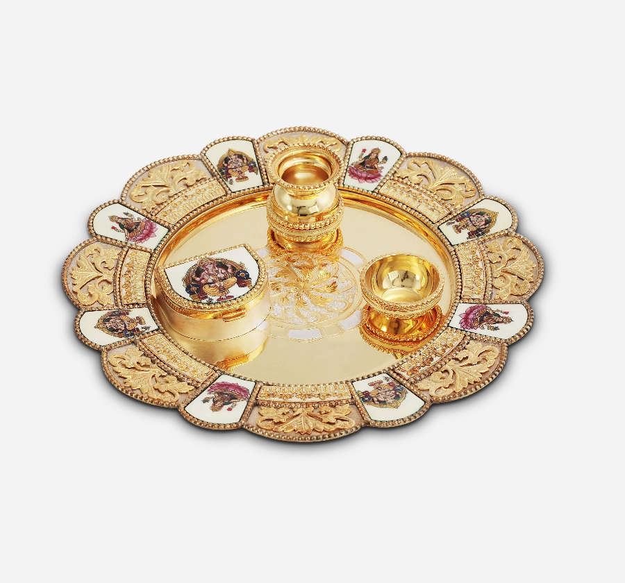 Ganesh Lakshmi Enameled Aarti Thali Set
