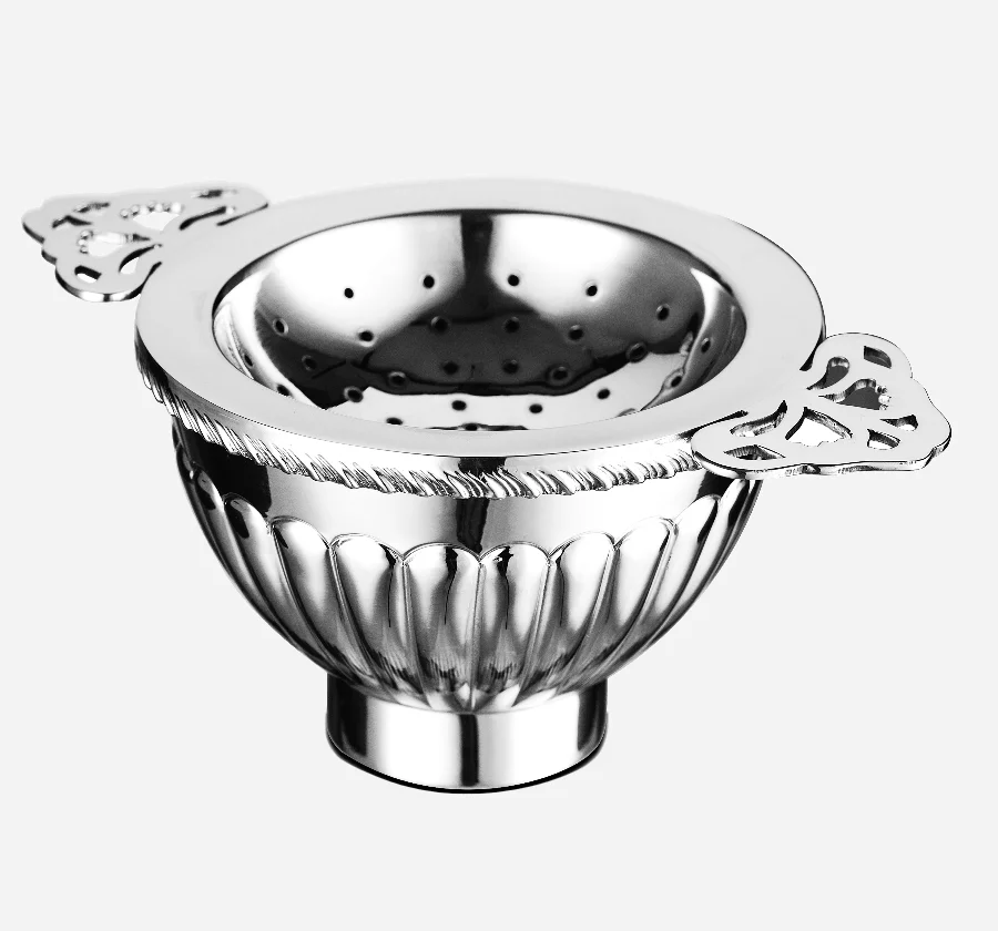 Silver Round Q.A. Design Tea Strainer with short perforated handles